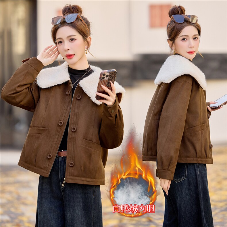 现货2025年冬季新款时尚麂皮绒羽绒服图片