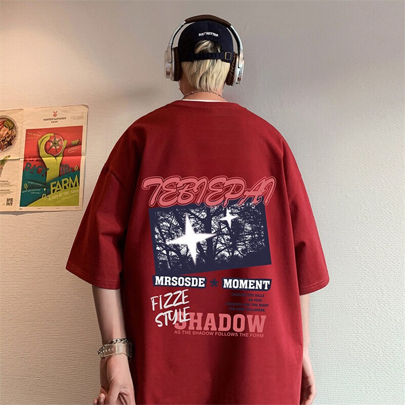 T733大码宽松纯棉运动圆领体恤衫oversize短袖T恤男重磅T图片