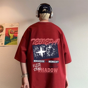 T733大码宽松纯棉运动圆领体恤衫oversize短袖T恤男重磅T图片