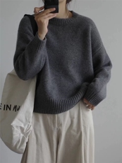 加厚圆领山羊绒衫女24年秋冬新款宽松高端软糯冬季打底衫针织毛衣，女装羊毛衫，恩泰羊绒