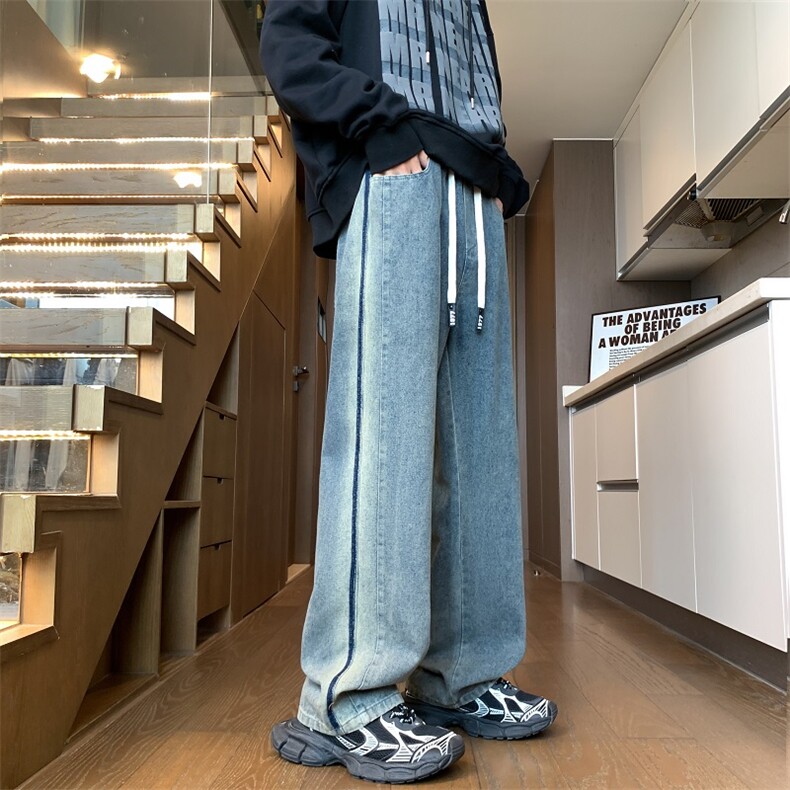 公寓风A129-K088P48秋冬水洗牛仔长裤【抖音客户可持续提供视频】,男装休闲裤,电商A129