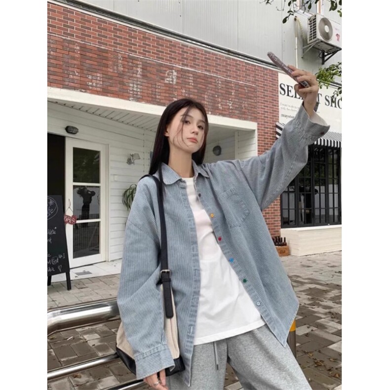 TC626-P45韩系彩色纽扣条纹衬衫女长袖衬衣外套,女装衬衫,星座617A-2