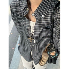 TC605-P45复古格子衬衫女小众宽松2025设计感男友风休闲长袖上衣，女装衬衫，星座617A-2