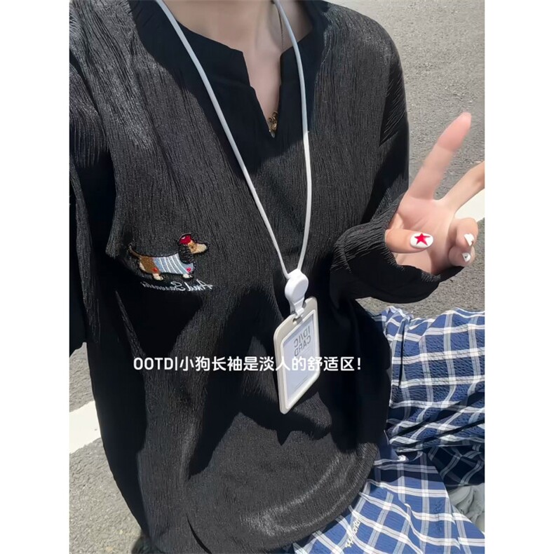 XZ809A/SYR02/特P24/控48肌理感绣花腊肠狗V领长袖T恤卫衣,男装T恤,星座809A(原222-1)