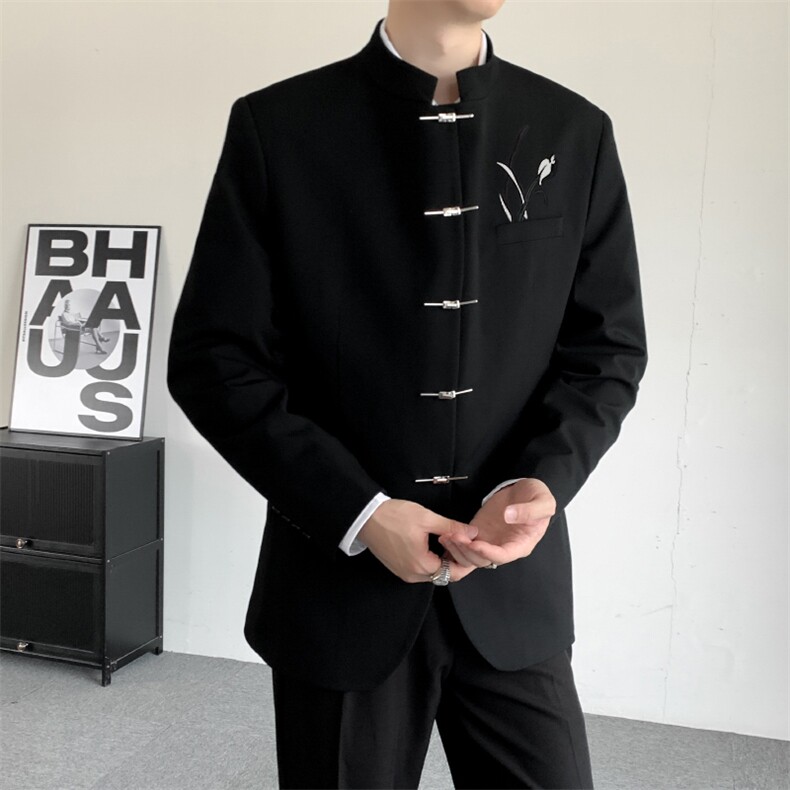 2025秋季小众改良新中式中山装结婚登记新中式金属扣刺绣西服外套,男装西服,星座909