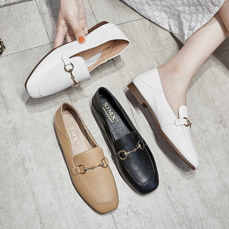 头层牛皮单鞋2024夏新款平底软面小皮鞋一脚蹬乐福鞋，女鞋小皮鞋，星座1407-3