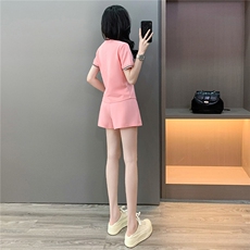 学院风时尚简约套装裙女夏新款修身显瘦Polo领短袖T恤裤裙两件套，女装套装/套裙，江南