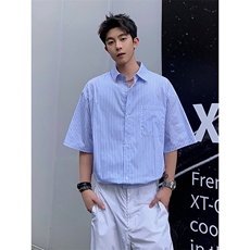 条纹短袖衬衫5X4002-TP3558夏季日系男宽松休闲衬衣青少年，男装衬衫，电商A102