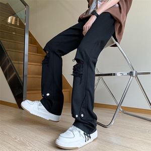 夏季ins美式高街 hiphop破洞铆钉牛仔裤货号K750P60图片