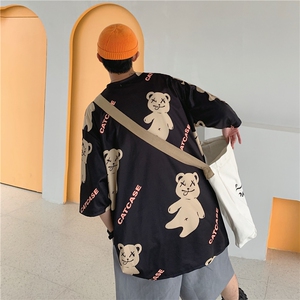 ins原宿小熊印花短袖t恤男士宽松圆领字母印花夏季新款 T210-P22图片