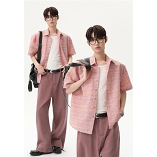 现货CS21-特P32夏季薄款男女宽松格子短袖衬衫半袖寸衣外套，男装T恤，电商B327