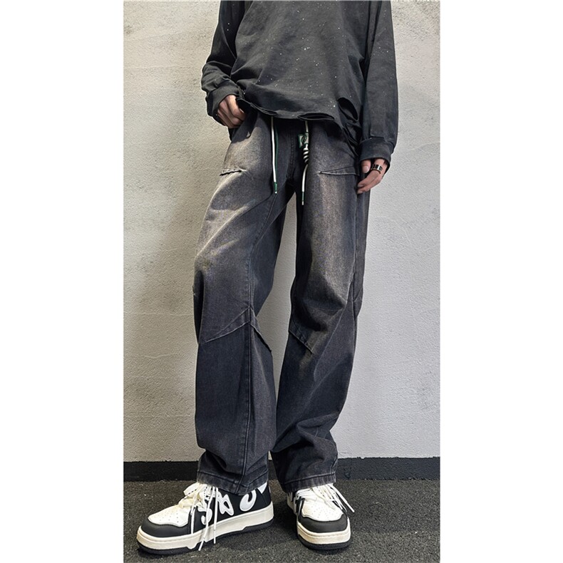 k1085-p55-控78S-3XL现货折皱宽松cleanfit牛仔裤,男装牛仔裤,星座116
