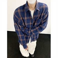 现货~磨毛格子大码长袖衬衫C5900/特P25藏青，男装衬衫，电商A094