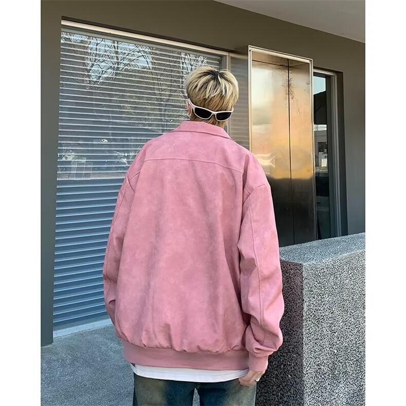 粉色复古机车麂皮绒男春秋新款男生短款外套HT19P80,男装夹克,星座1116-2