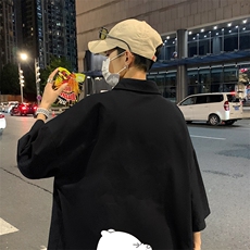 ！夏款港风冰丝衬衣男黑寸衫男白短袖衬衫男DXC281-P30，男装衬衫，电商B371