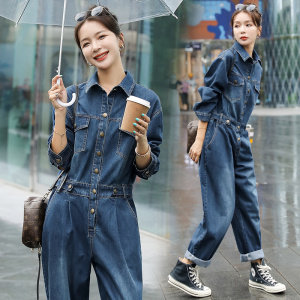 牛仔连体裤女春秋2025年新款时髦洋气减龄显瘦网红炸街工装连衣裤，女装连衣裙，钱塘布衣