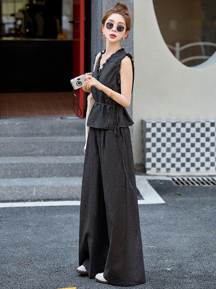 小香风套装女2025夏新款韩系高级感职业无袖背心阔腿裤穿搭两件套,女装套装/套裙,依如秀(原杭风阁)
