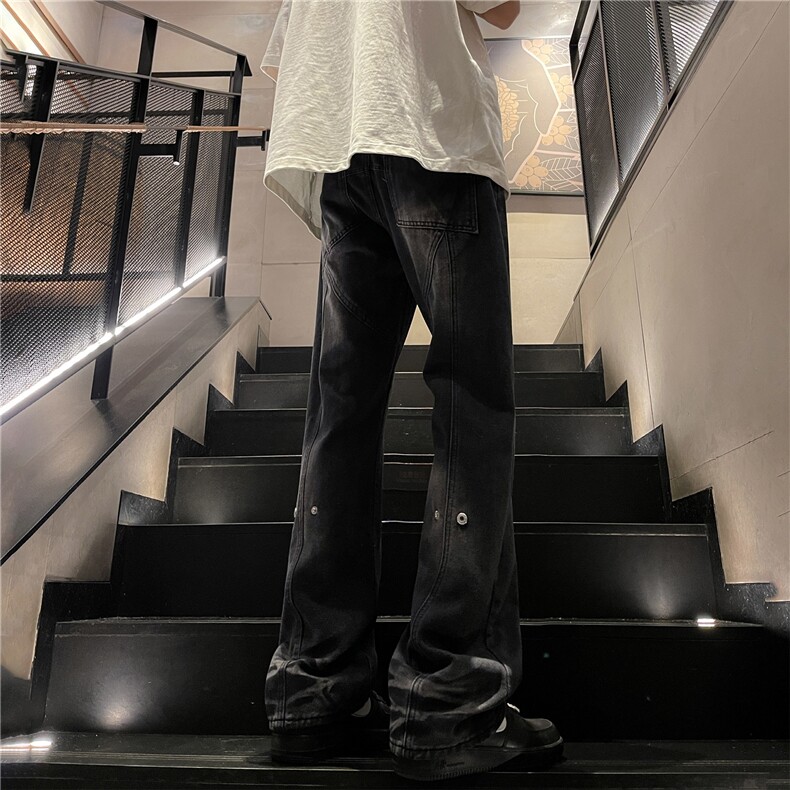 高街水洗拼接牛仔裤新款直筒小众长裤A061-EX4567-P75,男装牛仔裤,电商A061