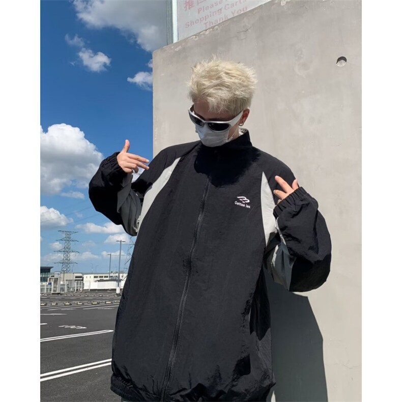 美式复古多拉链工装风夹克男春秋季高街宽松百搭休闲外套,男装夹克,星座716-4