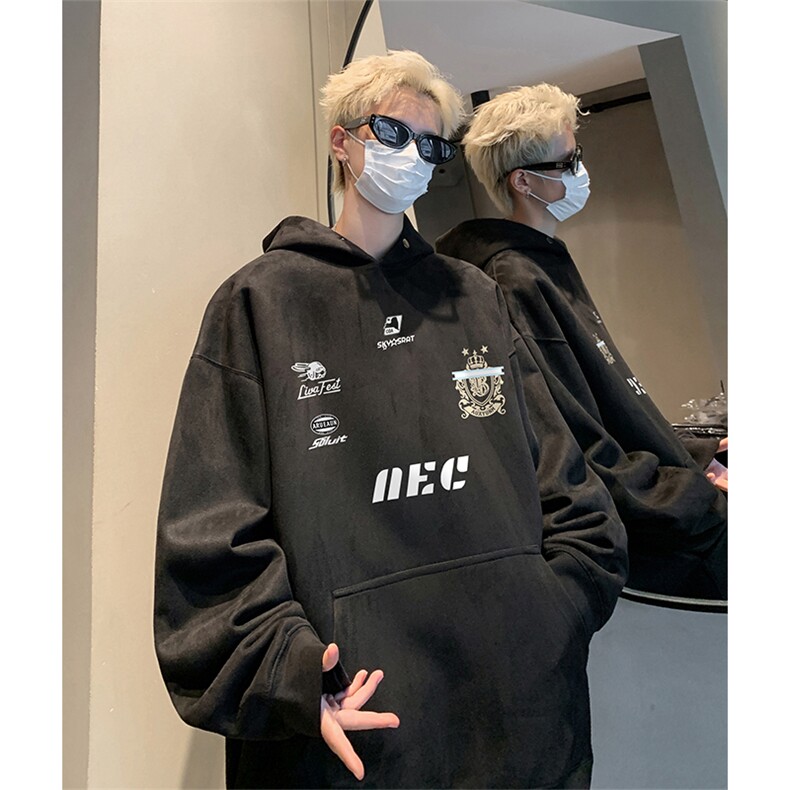 抖音得物供货提供视频秋冬重磅美式麂皮绒连帽卫衣JLM35,男装卫衣,电商A486