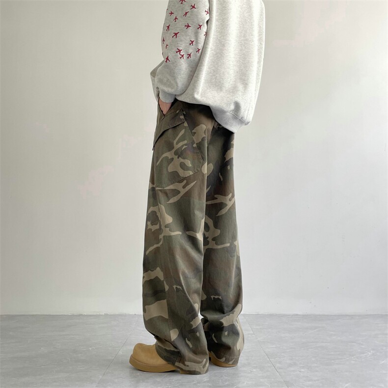 美式迷彩工装裤高街牛仔裤宽松直筒vibe微喇叭裤504-K855-P65控89,男装牛仔裤,星座504