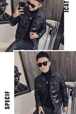 冬季社会小伙拼接牛仔亮面修身棉衣外套大货主推M808-P135控168，男装棉衣，星座308A