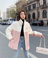 冬装粉白拼色貂绒休闲外套，其它，水锦红