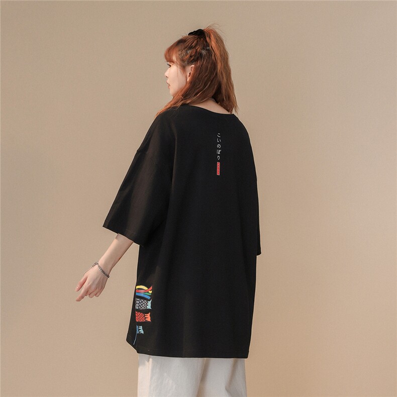 2024夏装新款高品质中性鲤鱼旗短袖非烫画216-2-A65-P25黑色,男装T恤,星座716-1