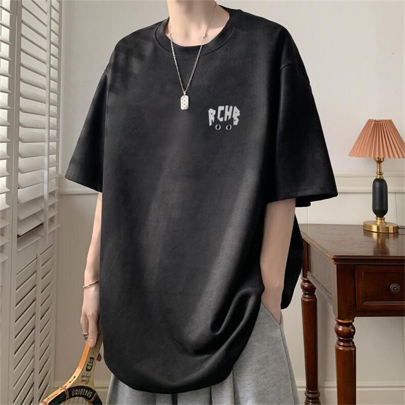 可设48小时发货支持抖音得物来样二开240克重磅美式麂皮绒短袖t恤,男装T恤,电商A486-1