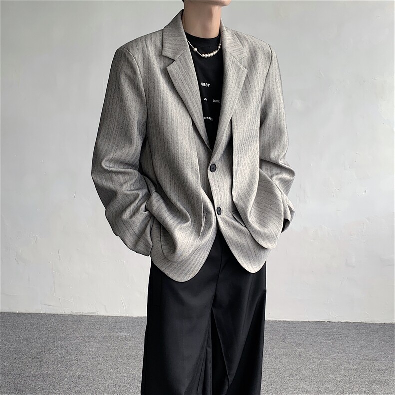 现货！25秋冬假两件条纹气质老钱高级西装外套XZ22-p128,男装西服,电商B288