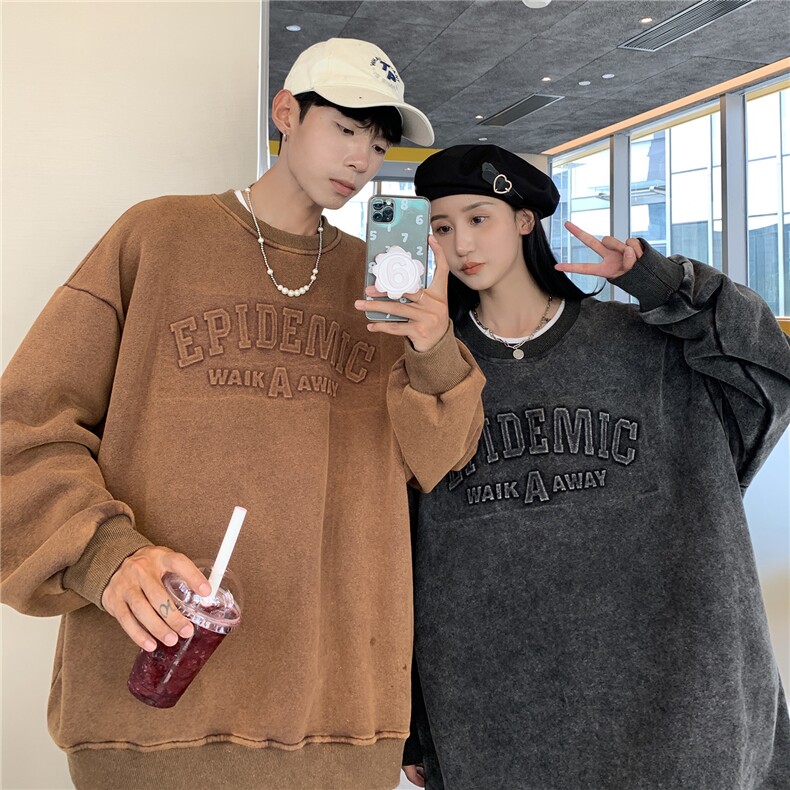 情侣装秋装 钢印 水洗做旧美式情侣卫衣大码外套G1023 P65 男类图片