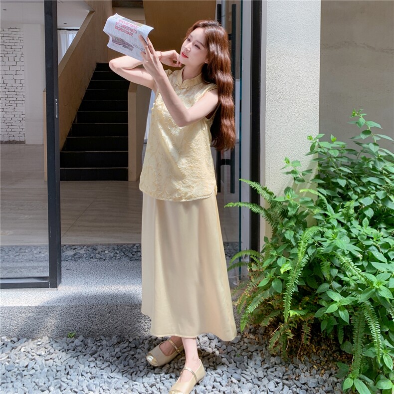 新中式国风刺绣马甲套装裙女2025夏季新款气质超好看吊带裙两件套,女装套装/套裙,2C129