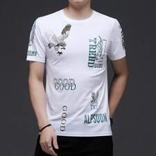 男士2024新款冰丝短袖t恤圆领动物弹力打底衫半袖体恤上衣男P34，男装T恤，钱塘6003A(原)4033A