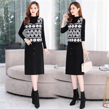 2021秋季新款时尚气质有女人味的两件套毛衣连衣裙，女装连衣裙，金典明美