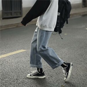 加绒加厚男士牛仔裤韩潮流宽松坠感直筒阔腿裤子k9510-p35加绒45图片