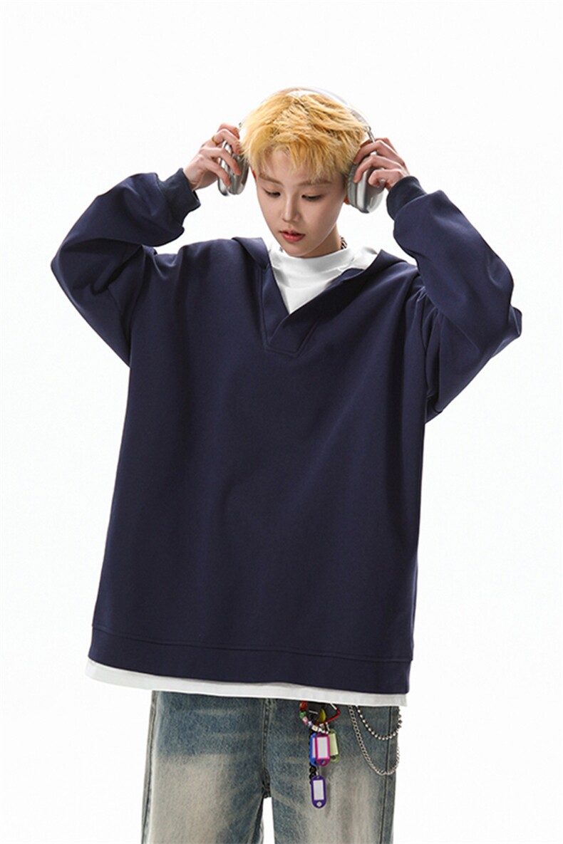8XL-M叠穿假两件卫衣重磅连帽V领拼接套头衫宽松大码外套WY006P65,男装卫衣,电商B312