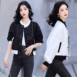秋季休闲短外套女新款2022大码时尚复古民族风小个子修身夹克现货图片