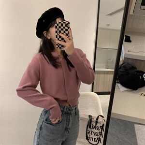 绑腰针织开衫图片