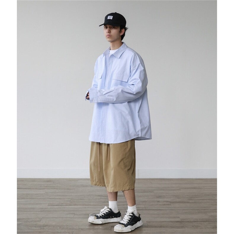 条纹长袖衬衫男春季美式cityboy休闲蓝色衬衣外套710-821-P50,男装衬衫,星座710