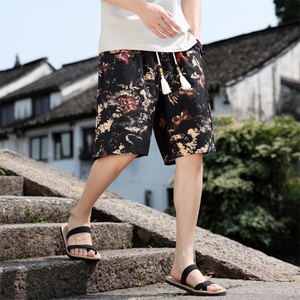 夏季亚麻棉麻印花风五分裤男宽松短裤个性A266-1-KZ773-P40图片