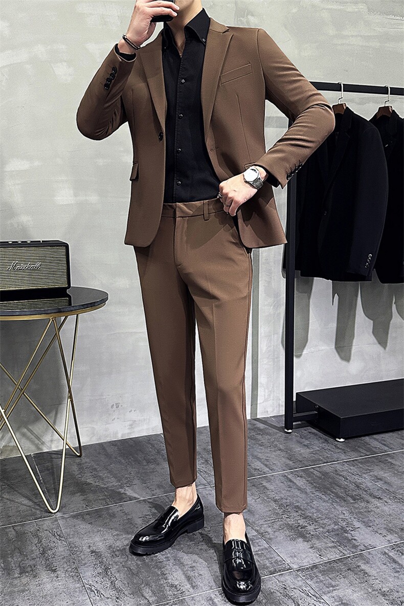 春秋季男百搭商务正装纯色修身休闲西服套装A4158609-P230-控448,男装西服套装,电商A355（原A415）