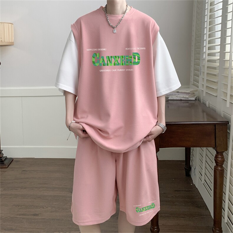 华夫格套装潮流休闲短袖短裤两件套FTZ3055-P55控78,男装休闲套装,电商B370