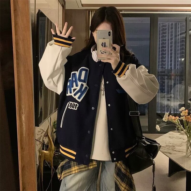 W1030-P55潮牌刺绣字母棒球服外套2025春秋季新款美式情侣,男装T恤,电商B323A