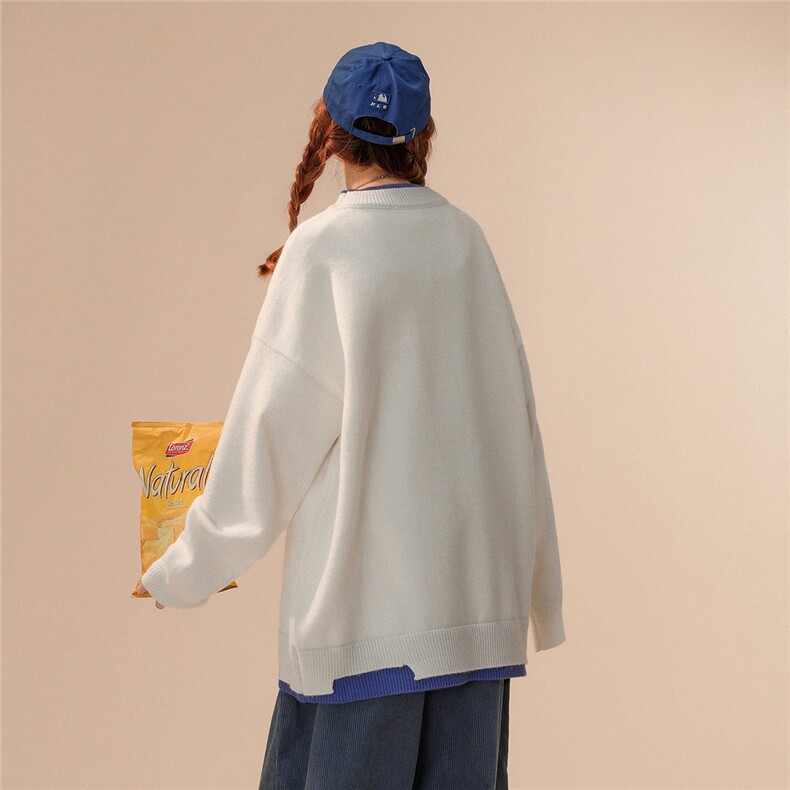 中性22冬季新款设计感趣味印花假两件圆领套头情侣毛衣M212P65K88,男装针织衫/毛衣,A247A