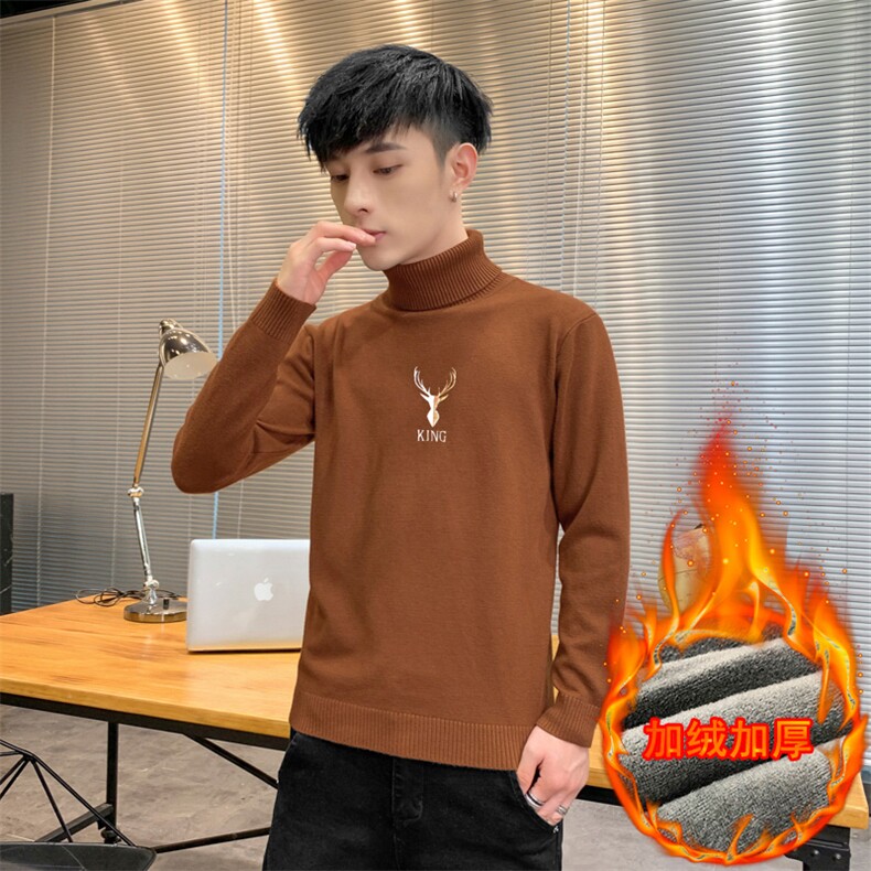冬季可翻高领毛衣加厚保暖大码刺绣毛衫打底针织衫焦M255加绒P43,男装针织衫/毛衣,星座1207
