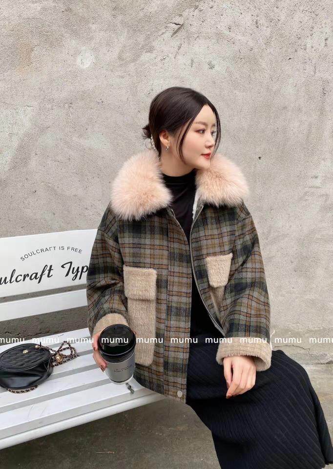 格子大毛领，其它，沐·沐