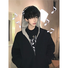 抖音得物高品质秋冬美式高街重磅结构双层双面连帽卫衣外套XS107，女装短外套，电商A486-1