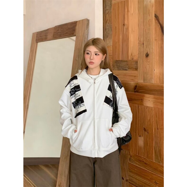 高品质春装新款美式高街潮牌解构设计休闲连帽卫衣男女慵懒风外套，女装短外套，电商A486-1