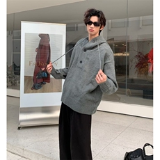早秋氛围感半开衫连帽毛衣男款美式外套大帽子外搭针织衫M3317，男装针织衫/毛衣，星座506