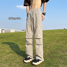 褶皱冰丝裤子男夏季薄款拉链速干伞兵工装裤23XK66393特批25，男装工装外套，电商A042